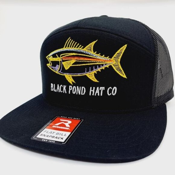 Retro USA Made Fishing Black Pond Co. Richardson 7 Panel Flat Bill Hat Cap Gear main image 5